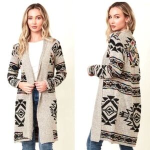 ON BLUE Aztec Patterned Gray Sweater Cardigan SIZE M